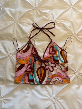 garage floral cropped halter top